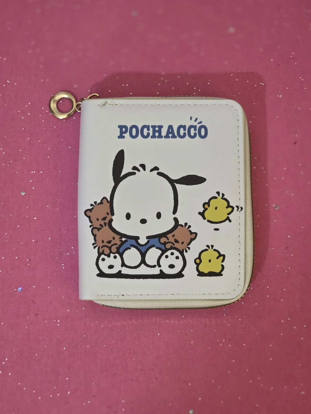 Sanrio Pochacco White Cartoon Print Zip-Around Wallet Credit Card Womens